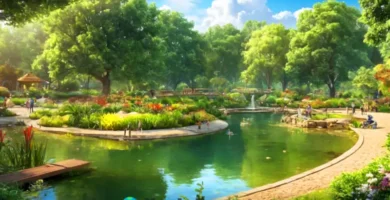 Parque ecológico con árboles verdes
