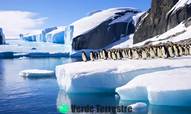 Grupo de pingüinos en un paisaje helado