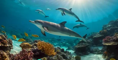 Delfines nadando en un océano vibrante