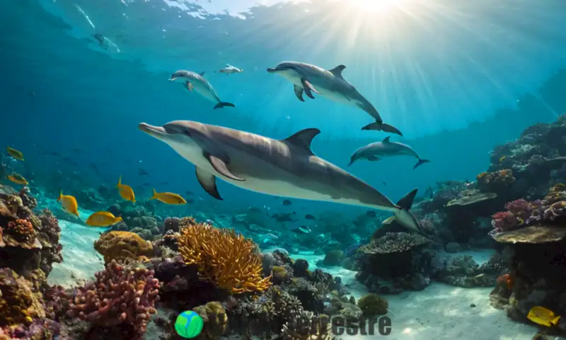 Delfines nadando en un océano vibrante