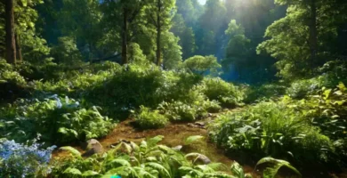 Bosque vibrante con árboles