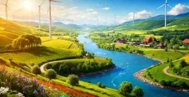 Paisaje vibrante con ríos