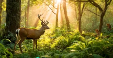 Ilustración de una red alimentaria en un bosque