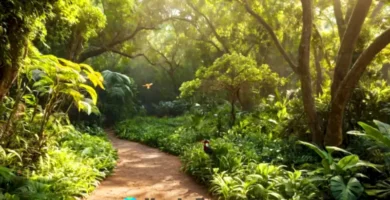 Reserva ecológica vibrante con flora y fauna diversa