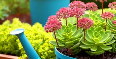 Ilustración de Sedum Sieboldii en una maceta decorativa