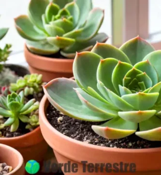 Sabuloso Echeveria setosa con hojas suaves verdes y bordes rosados