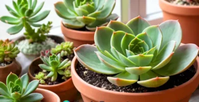 Sabuloso Echeveria setosa con hojas suaves verdes y bordes rosados