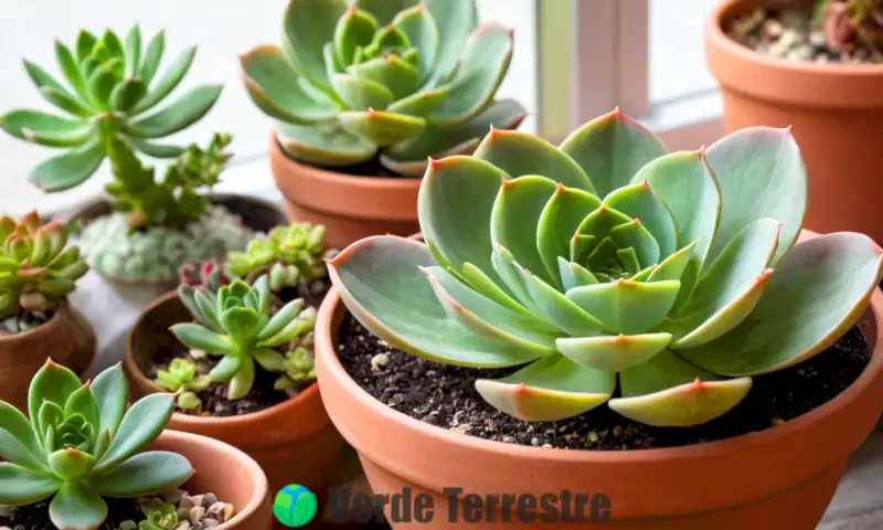 Sabuloso Echeveria setosa con hojas suaves verdes y bordes rosados