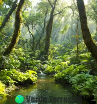 Paisaje vibrante que muestra ecosistemas interconectados