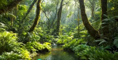 Paisaje vibrante que muestra ecosistemas interconectados