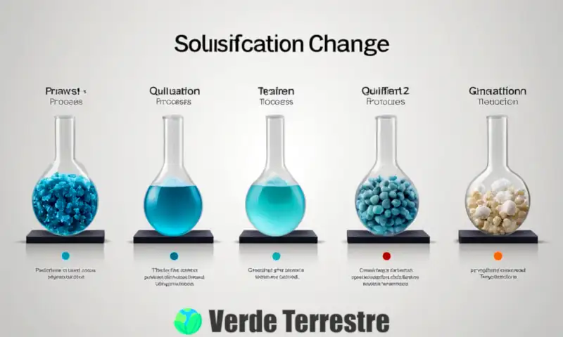 Ilustración educativa de procesos de solidificación con comparación de técnicas como fundición y congelación en un laboratorio, mostrando diagramas detallados de cambios de fase y estructuras moleculares