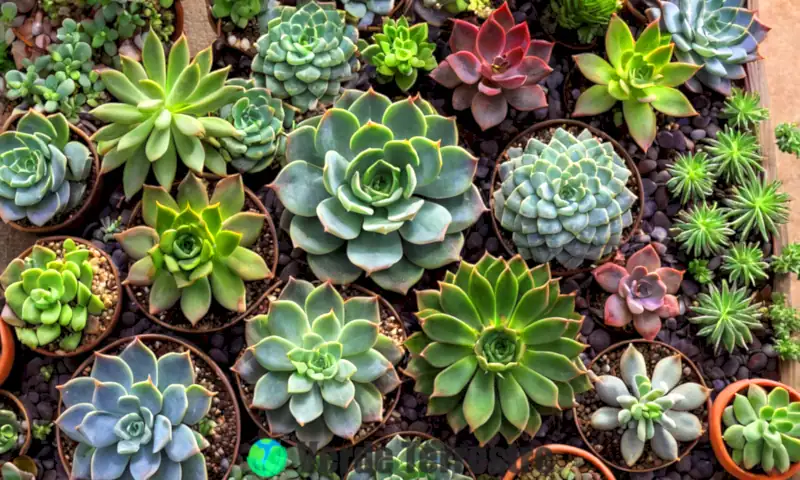 Cubierta vibrante con 13 tipos de suculentas en un entorno natural, mostrando sus formas y colores únicos
