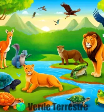 Ilustración educativa de animales en su hábitat
