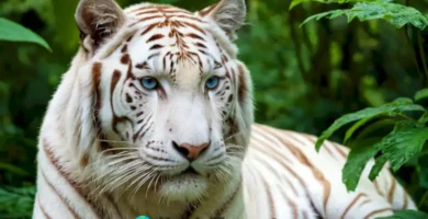 Tigre blanco majestuoso en una jungla exuberante