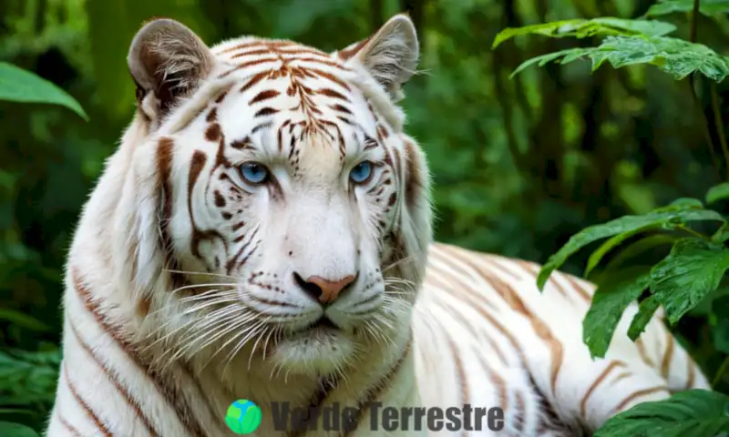 Tigre blanco majestuoso en una jungla exuberante