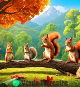 Illustración colorida de 20 especies de ardillas en un bosque