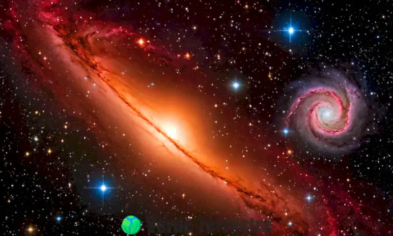 Ciclo de vida estelar con diferentes tipos de estrellas en un fondo de nebulosa colorida y galaxias distantes