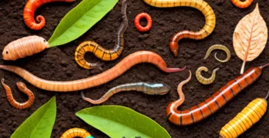 Ilustración colorida de diferentes tipos de lombrices en sus hábitats naturales