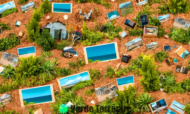 Collage vibrante que muestra el impacto del consumismo en el medio ambiente