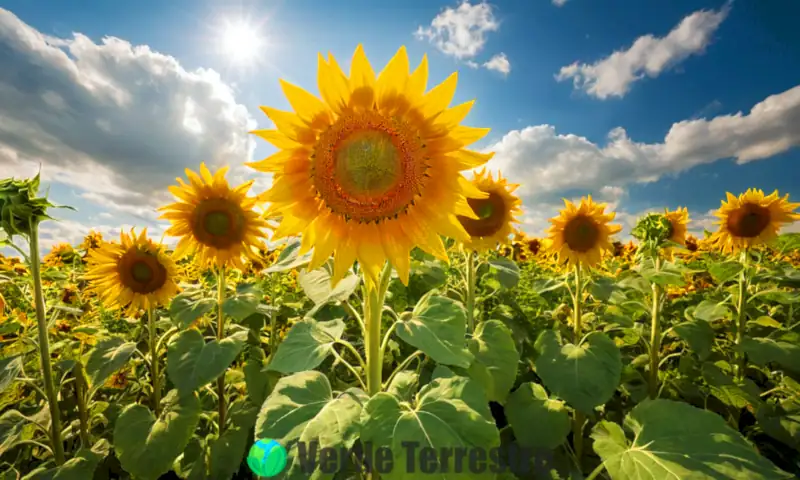 Jardín encantador con siete tipos diversos de girasoles en plena floración bajo un cielo soleado