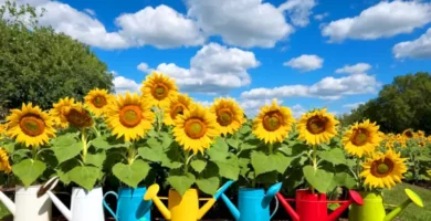 Siete tipos de girasoles en un jardín colorido