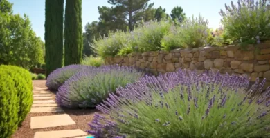 Exhibición de 12 variedades de lavanda en un jardín sereno