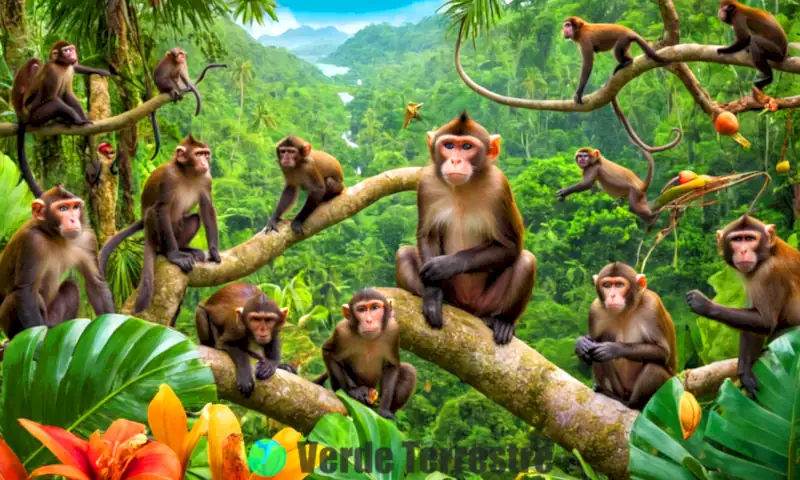 Diversas especies de monos juegan en una jungla vibrante