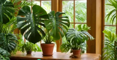 Varias plantas Monstera en un ambiente interior luminoso