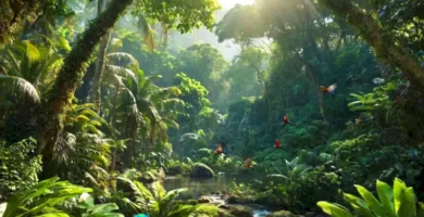 Selva tropical vibrante con densa vegetación