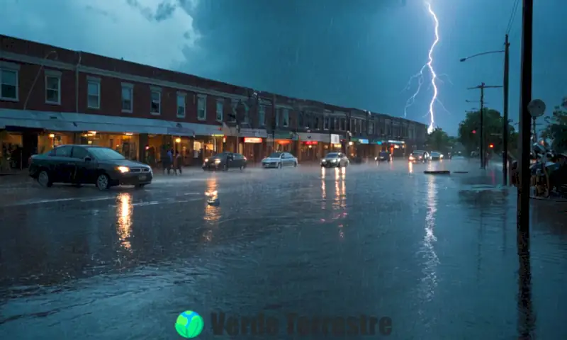 Escena de tormenta con lluvia torrencial