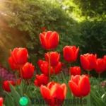 Tulipán rojo en un jardín vibrante