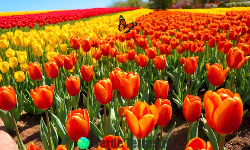 Jardín vibrante con diez tipos de tulipanes mexicanos