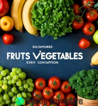 Portada que muestra un cesto de frutas coloridas a un lado y un jardín de verduras al otro
